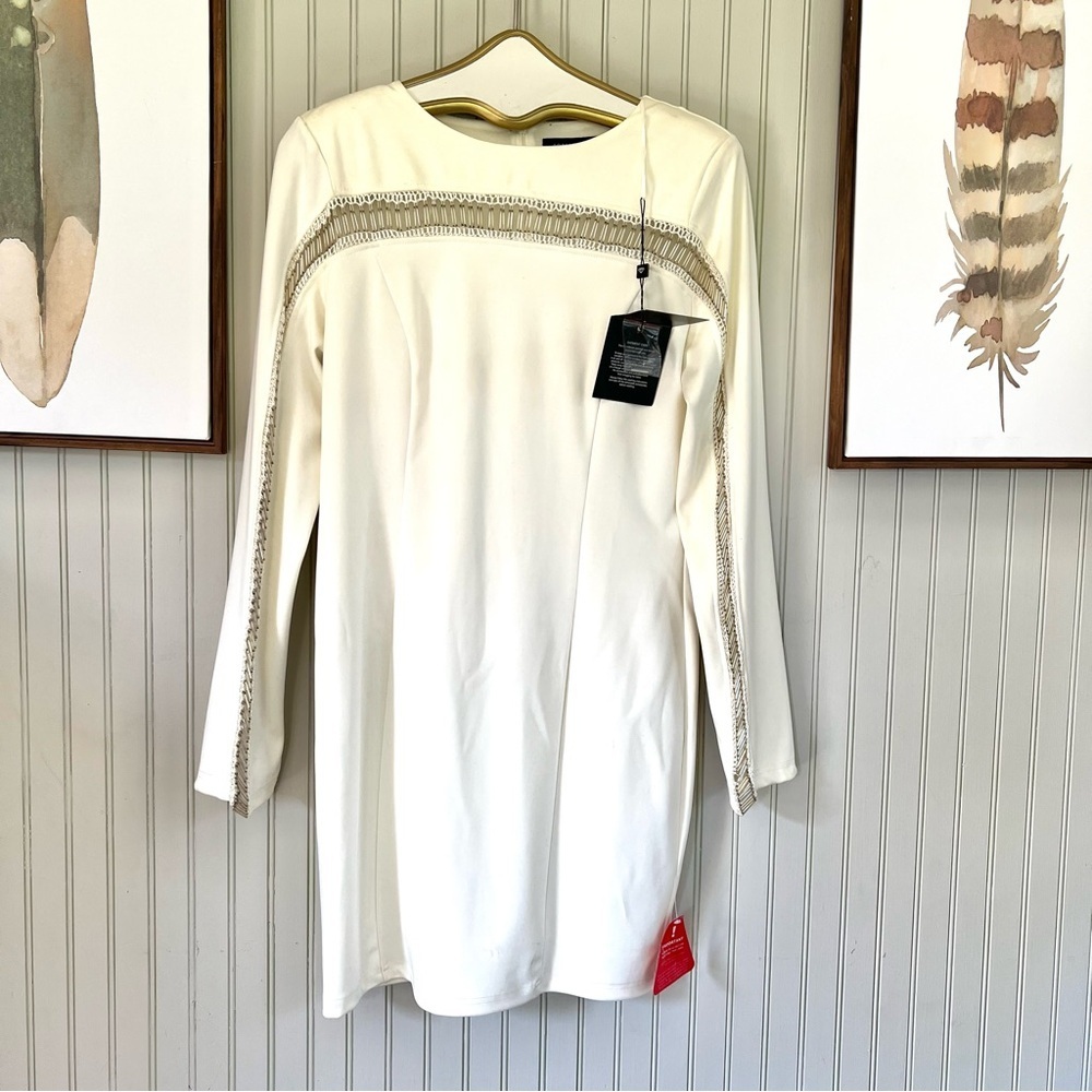 Forever Unique NWT Cream Beaded Sleeve Short Sheath Cocktail Dress